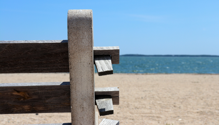 Bench on the beach at Orient Beach State Park