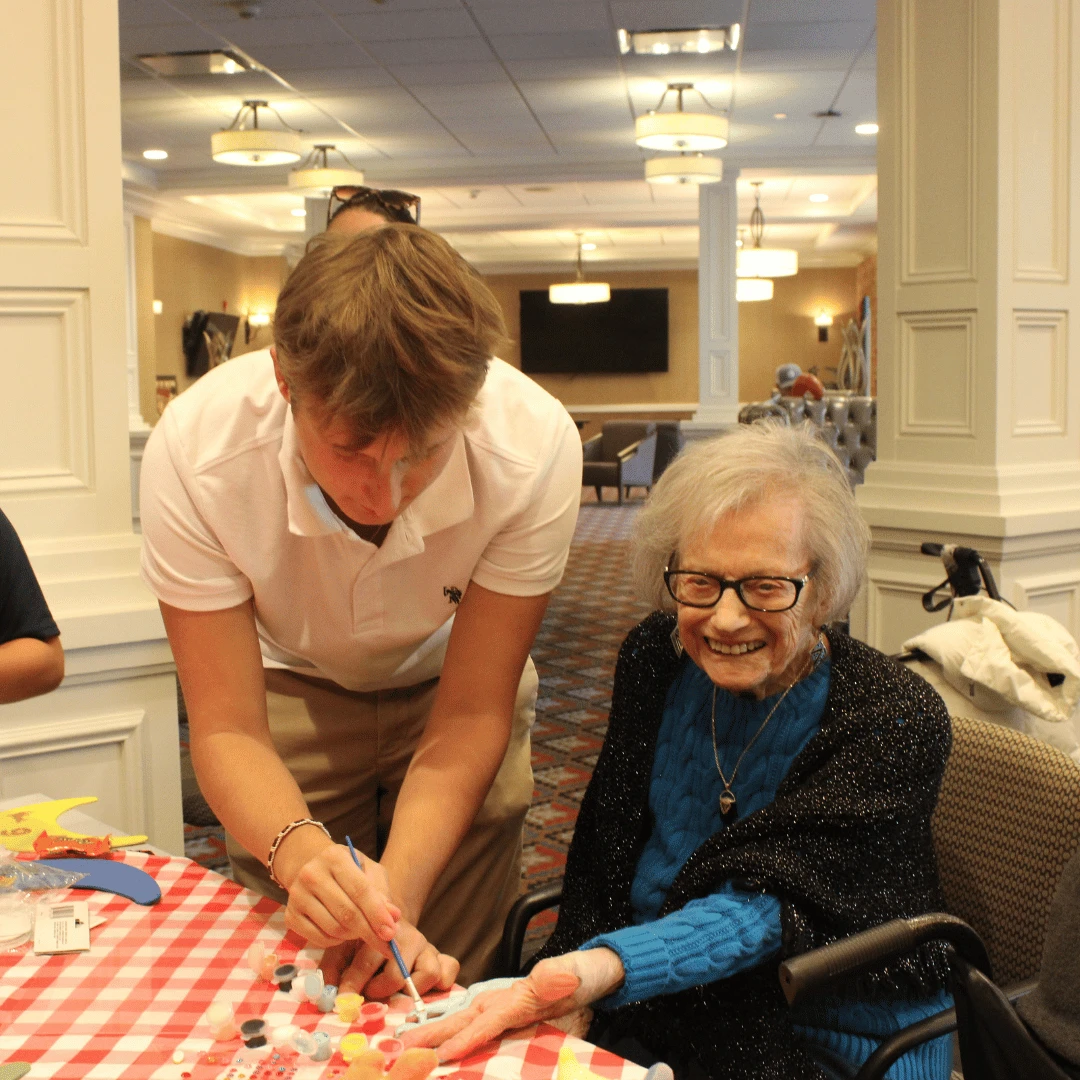 In the crafting corner, residents and family members made handprint keepsakes.