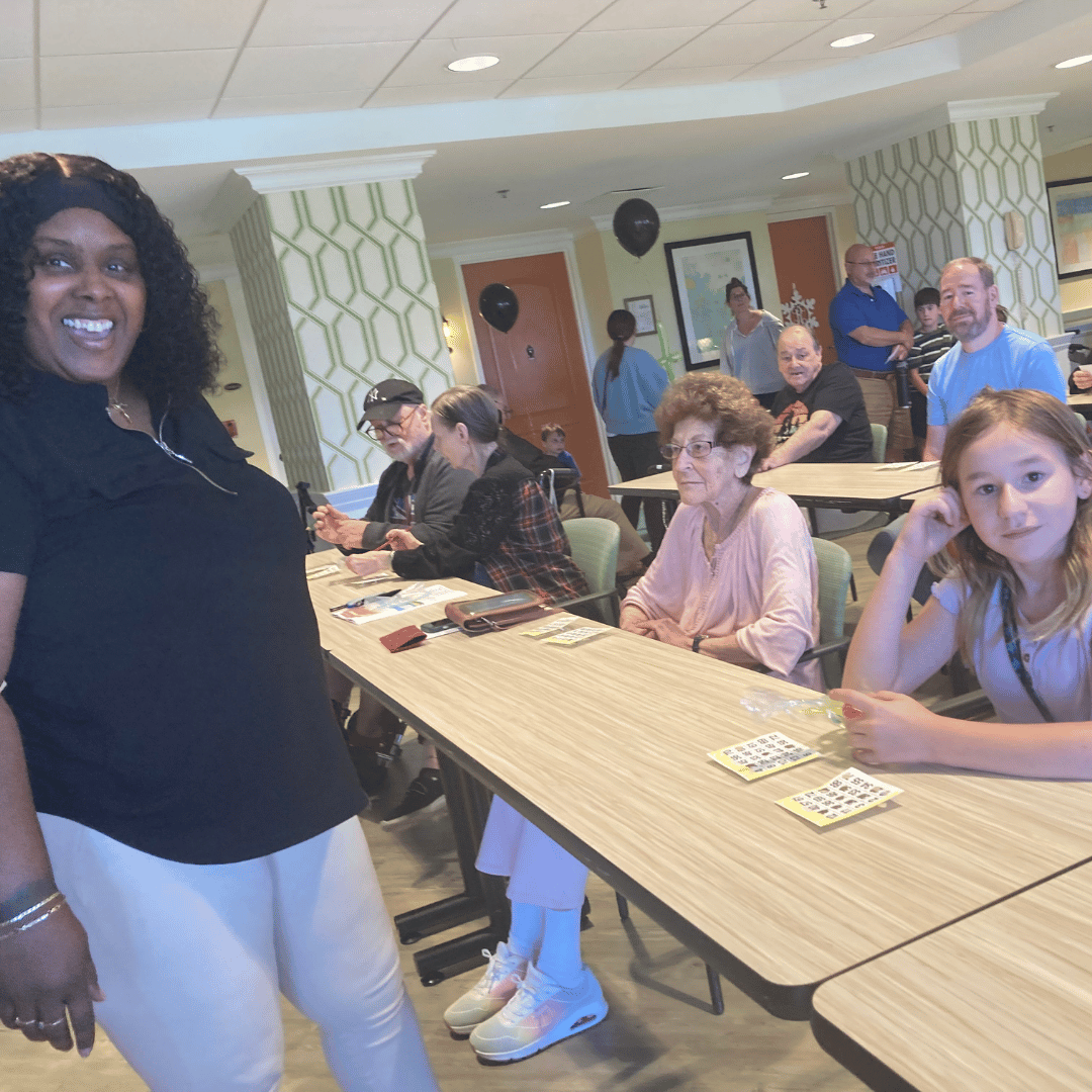 Residents gathered with their family members for a BINGO Raffle event.