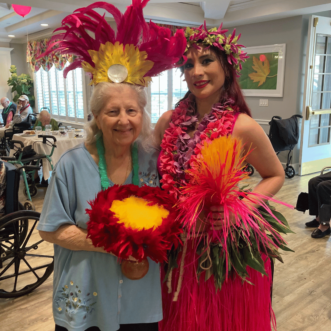 Traditional Hawaiian dancers performed for residents at Garden City, dressed in traditionally-inspired outfits and floral garlands.