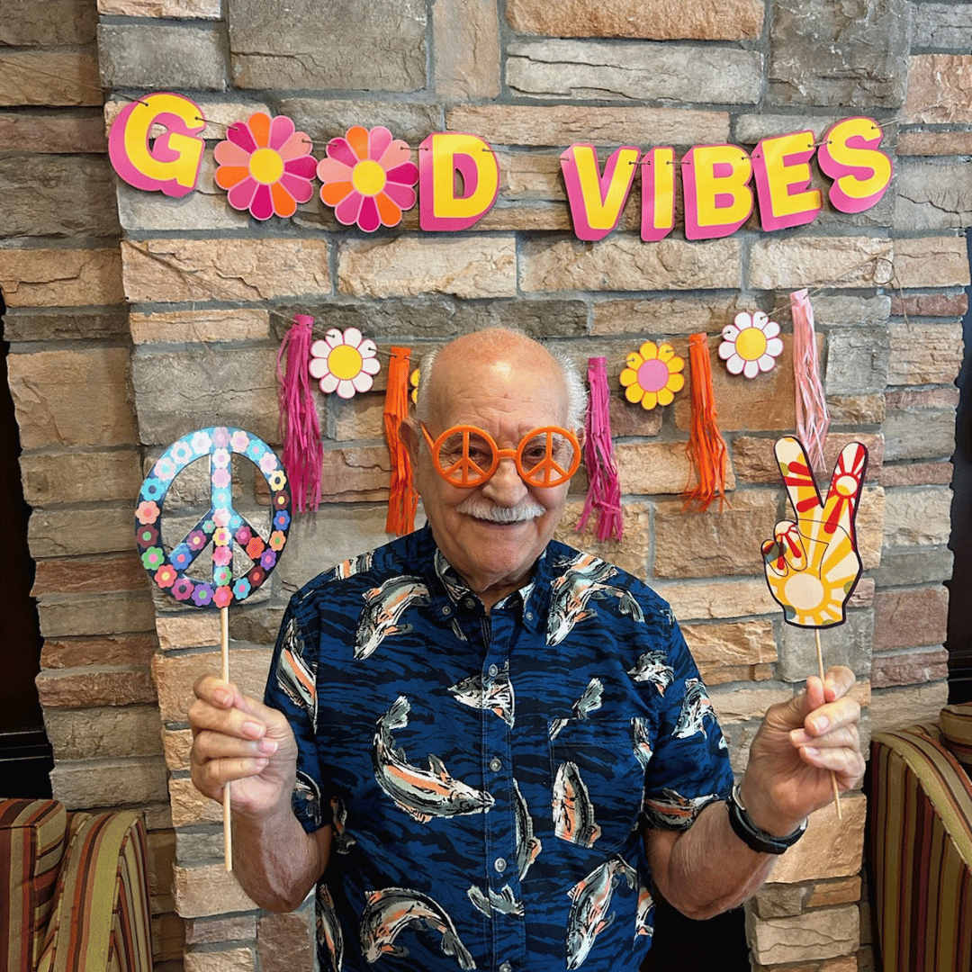 Residents at The Bristal at Lake Grove donned floral and fringe and reminisced about peace, love, and harmony.