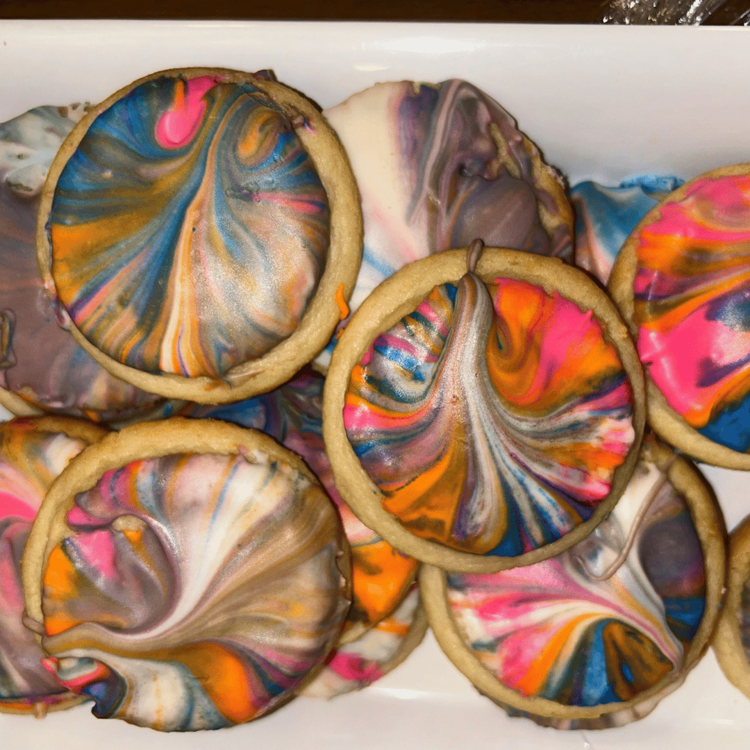 Tie-dye cookies were served during afternoon social, featuring 1960s trivia and groovy music.