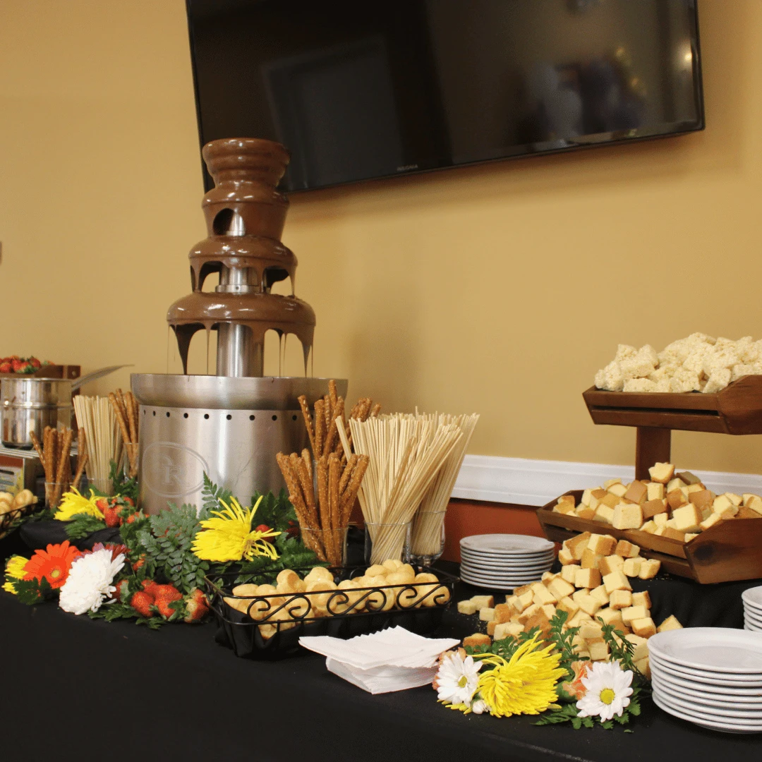 A chocolate fountain was the highlight of the afternoon's food service.