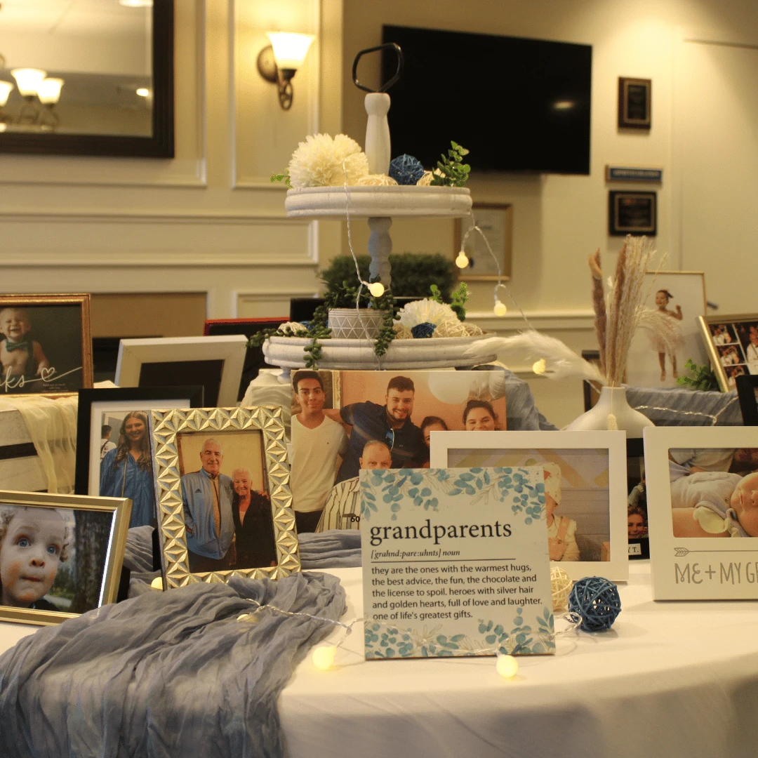 Photos were displayed in the lobby of residents' families.