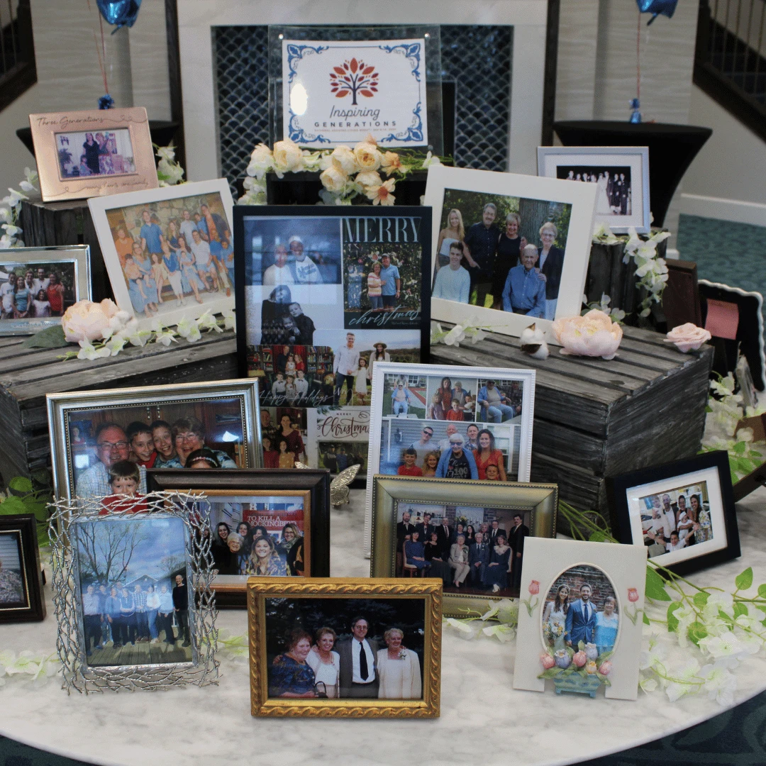 A display of photos of residents and their families greeted visitors for Grandparents Day at Mount Sinai.