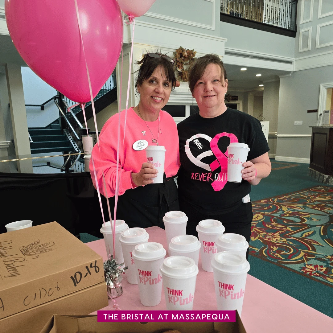 Massapequa assisted living team and residents hosted a Think Pink breast cancer awareness fundraiser.