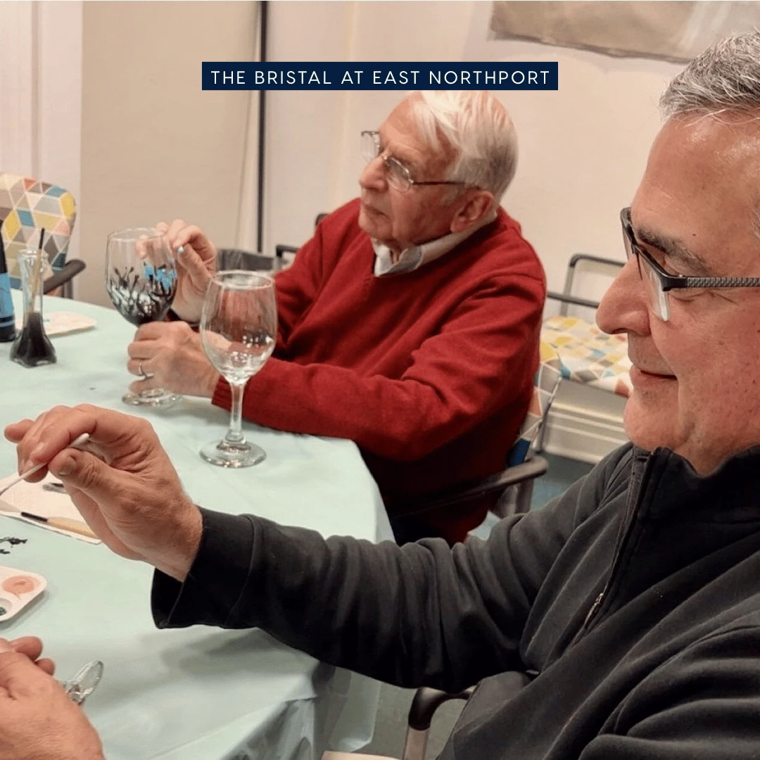 The Bristal at East Northport hosted a Paint and Sip, decorating glasses for Caregivers Day.