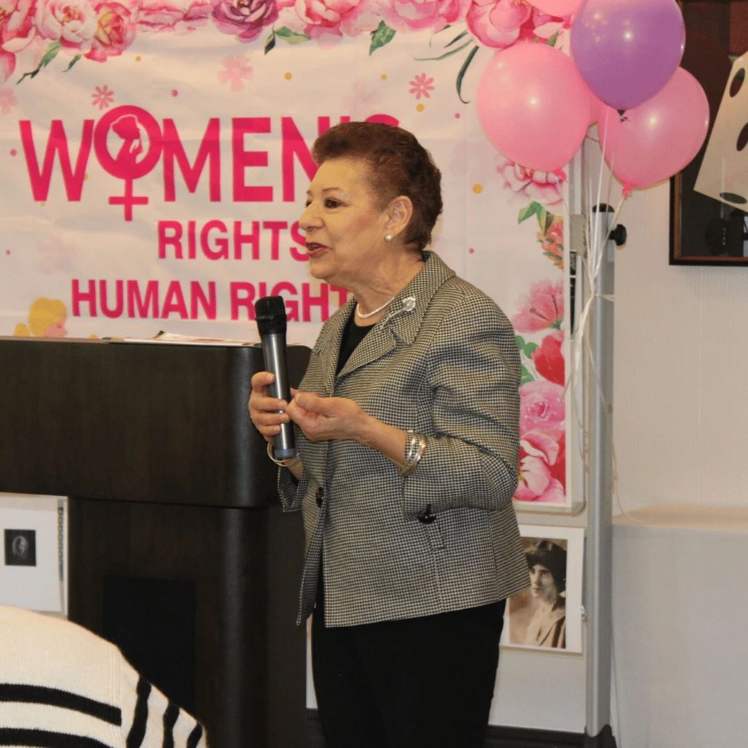Judith Aucar speaks to residents of The Bristal at White Plains for International Womens Day panel