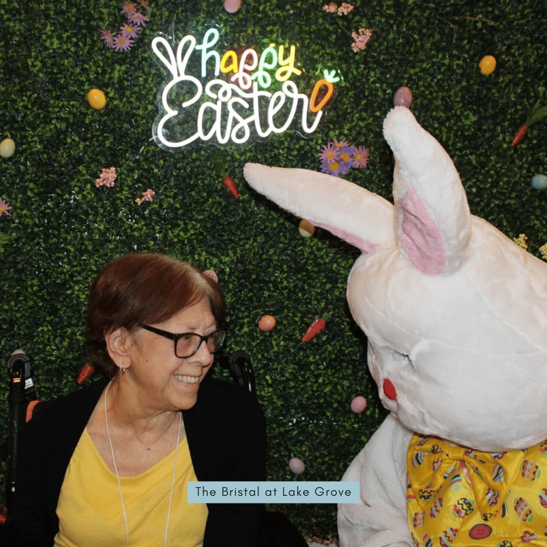 The Easter Bunny visited The Bristal at Lake Grove and took pictures with residents and family