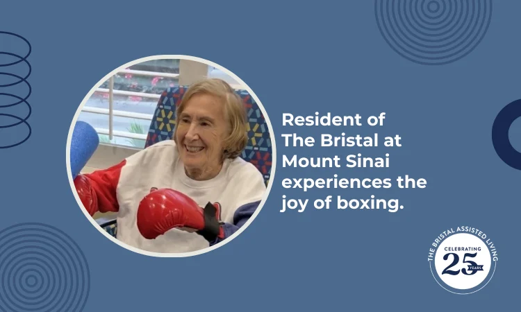 Resident at The Bristal at Mount Sinai experiences the joy of boxing.