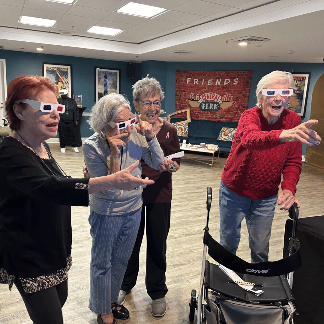 Residents at The Bristal at Westbury wear 3D glasses and experience 3D film