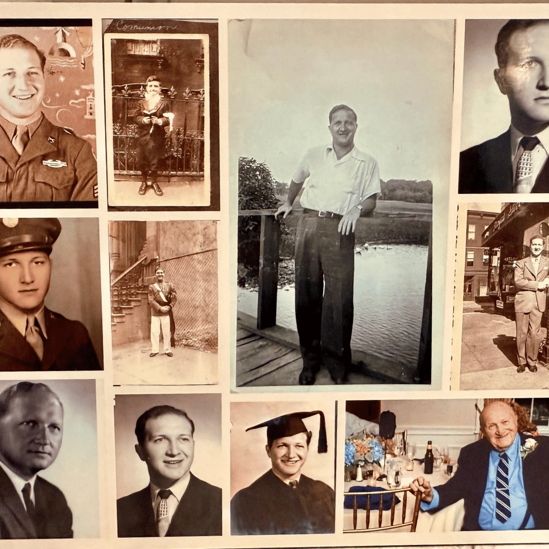 a collage of pictures of East Northport Resident who recently turned 100 years old