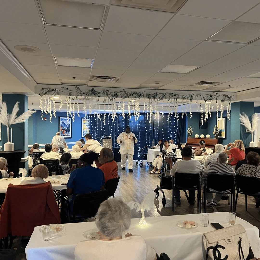 The Bristal Assisted Living at Westbury decorated for the Summer White party
