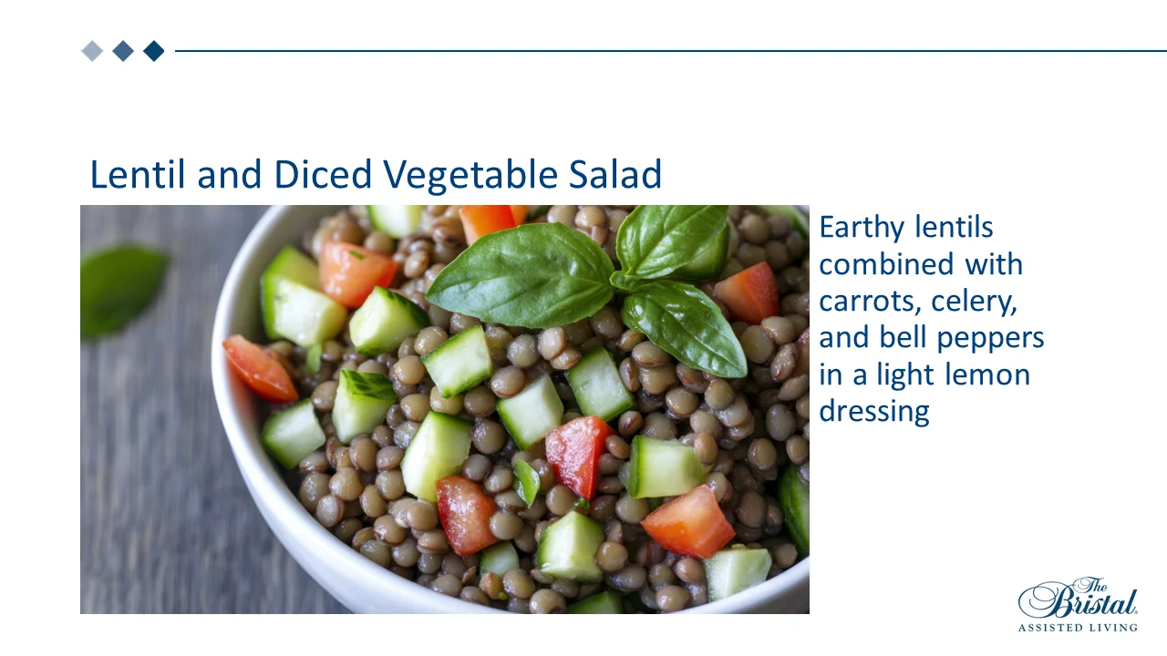 Lentil and Diced Vegetable salad for nutritious senior dining at The Bristal