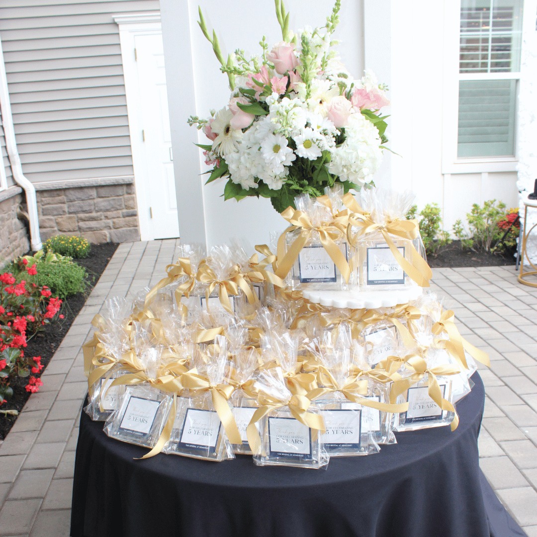Keepsake gifts for guests at The Bristal at Somerset anniversary party