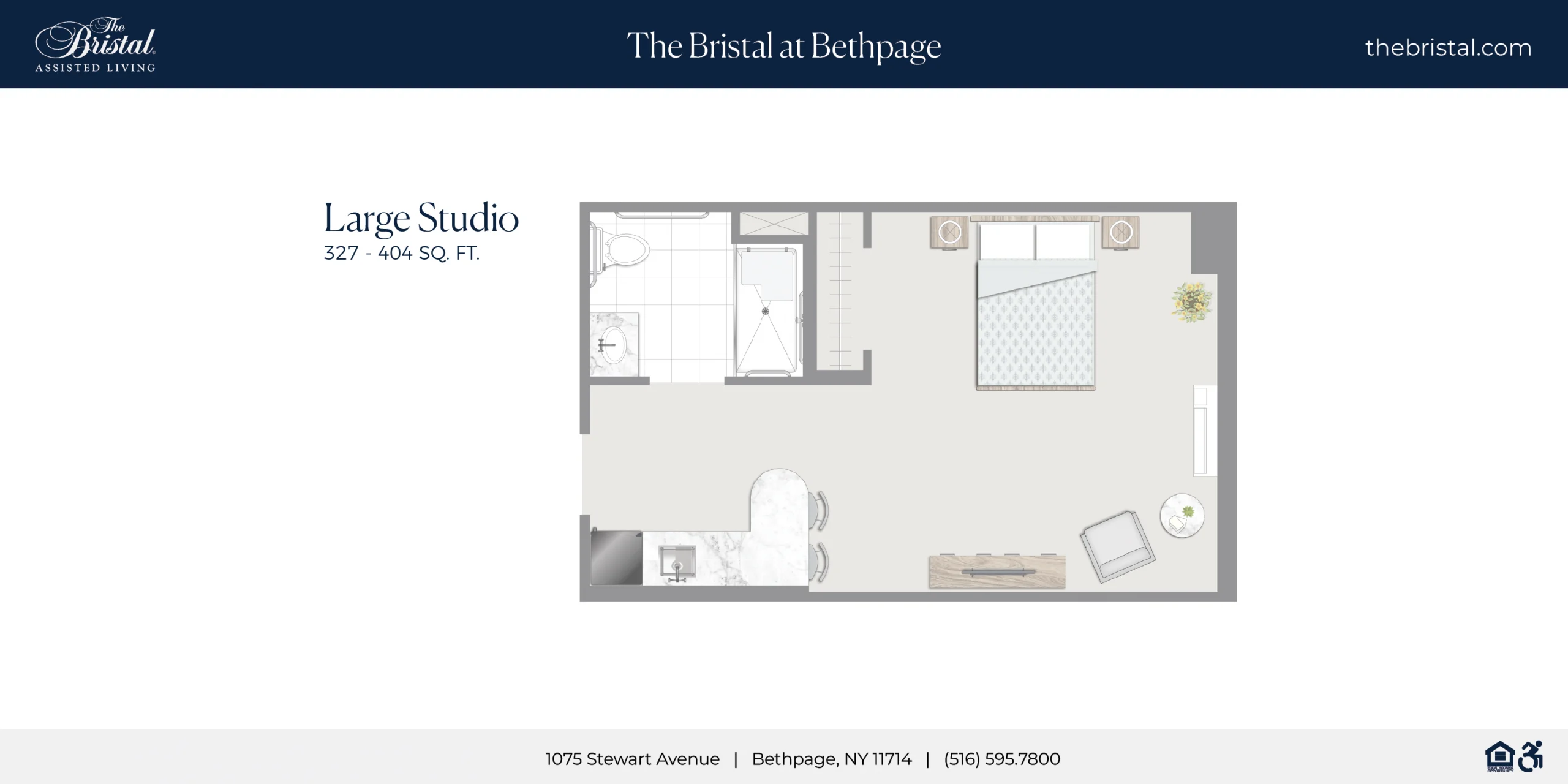 Large Studio Apartment Floor Plan at The Bristal at Bethpage