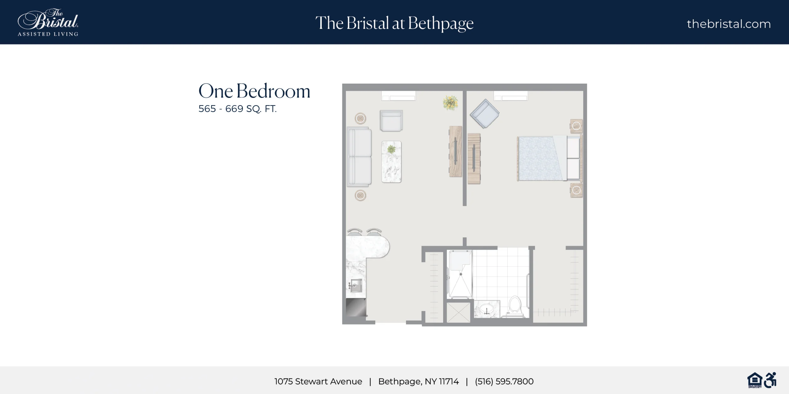 One Bedroom Apartment Floor Plan at The Bristal at Bethpage