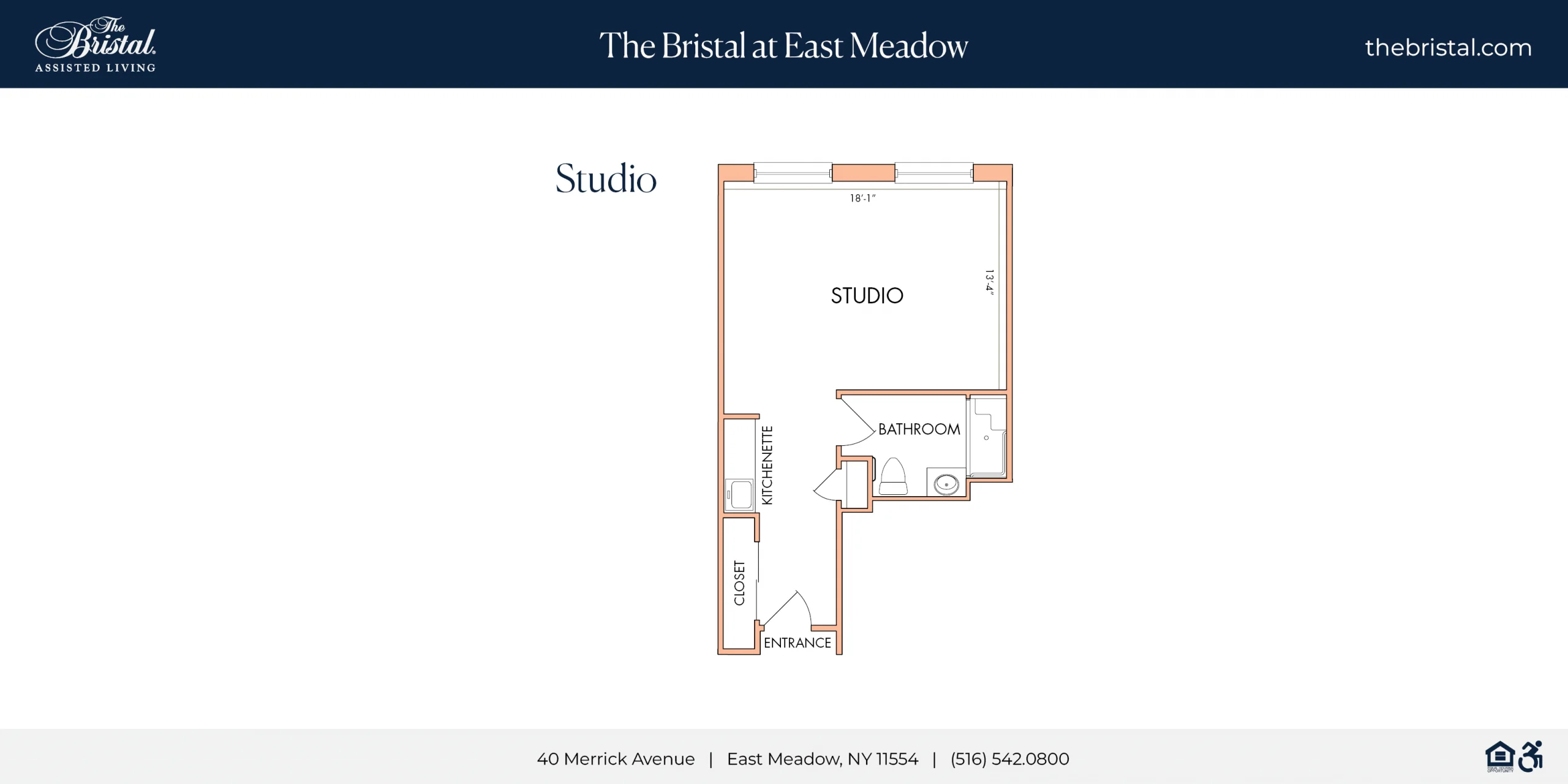 Studio Apartment Floor Plan at The Bristal at East Meadow
