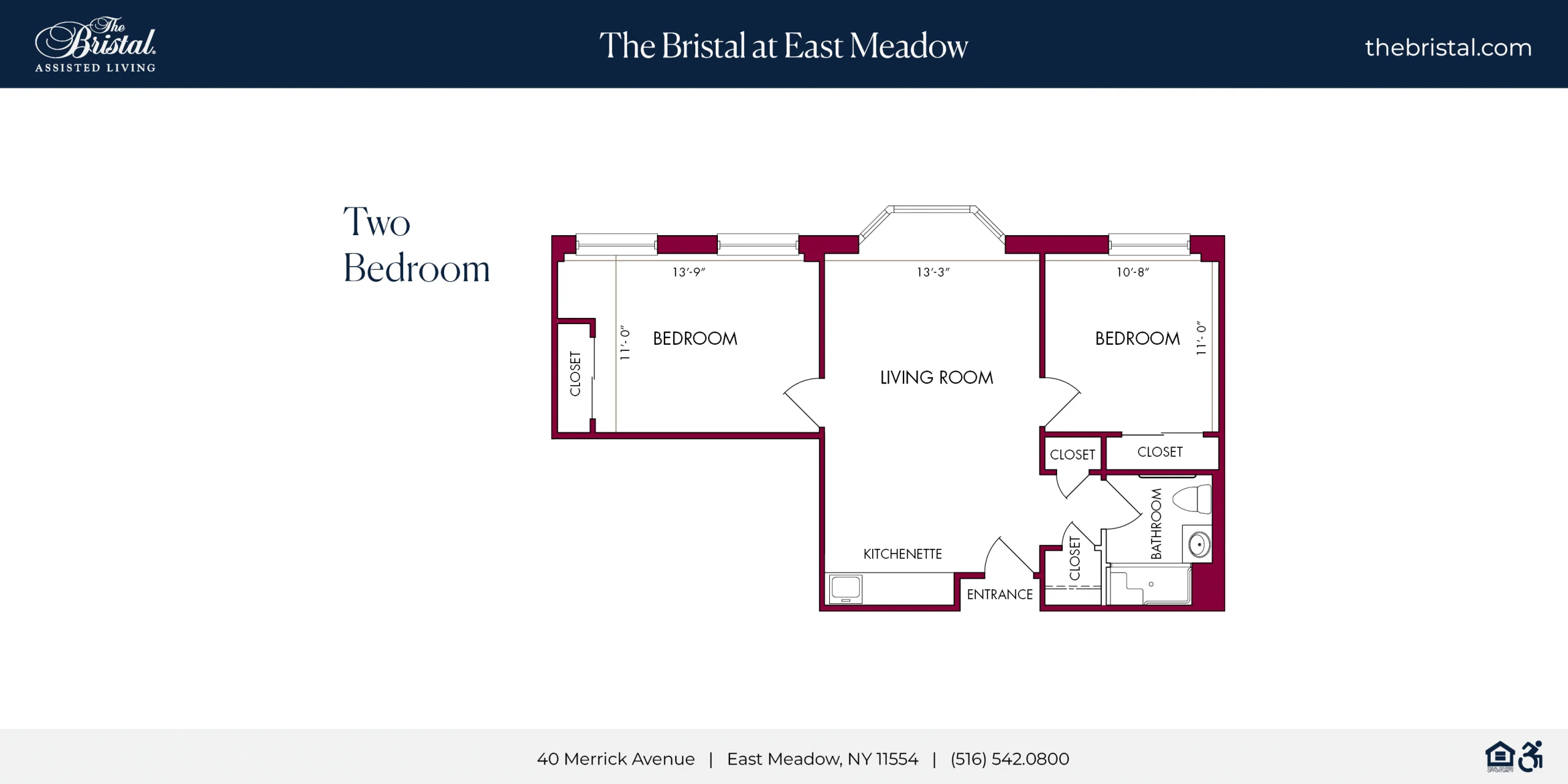 Two Bedroom Apartment Floor Plan at The Bristal at East Meadow