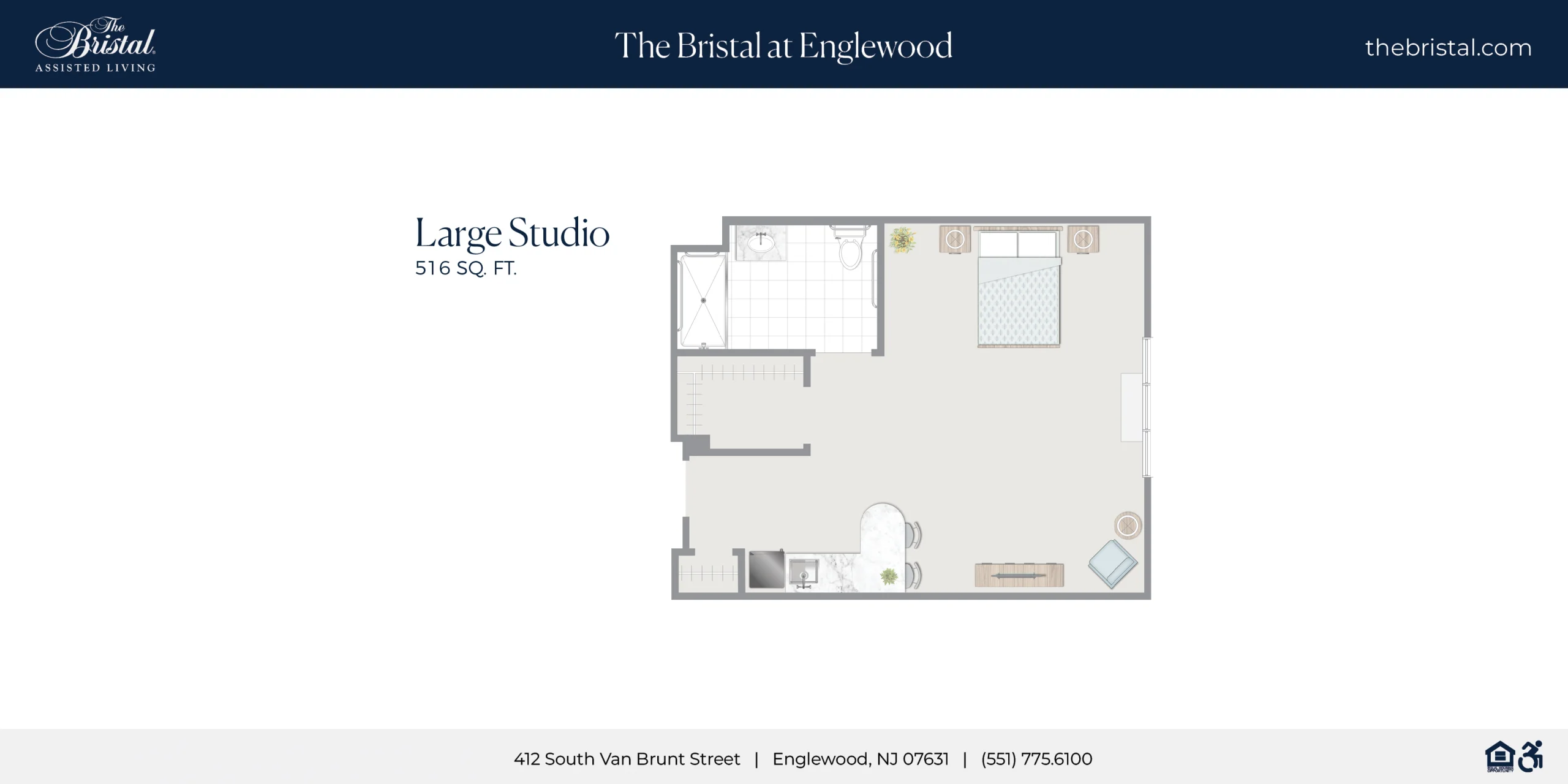 Large Studio Apartment Floor Plan at The Bristal at Englewood