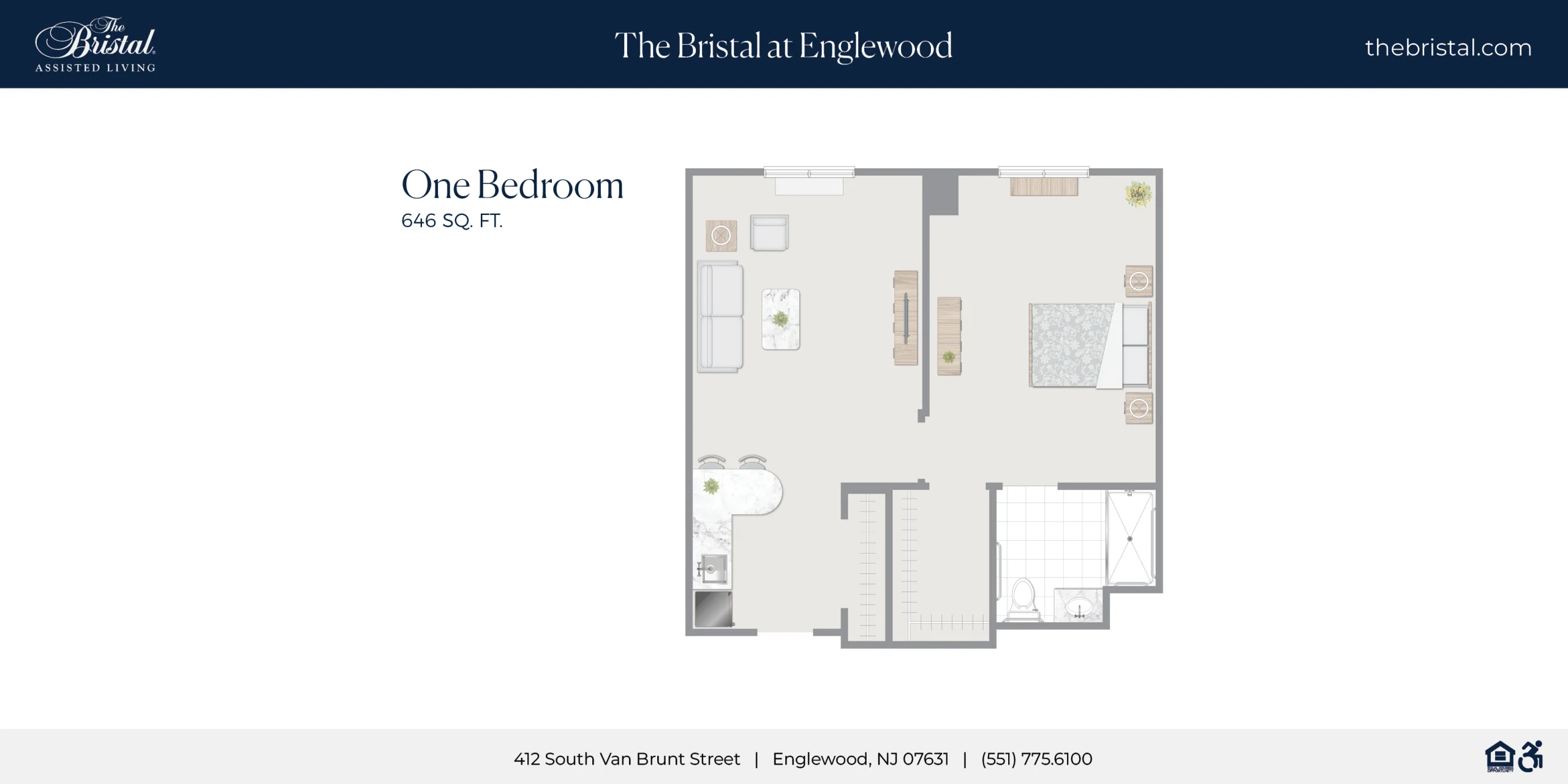 One Bedroom Apartment Floor Plan at The Bristal at Englewood