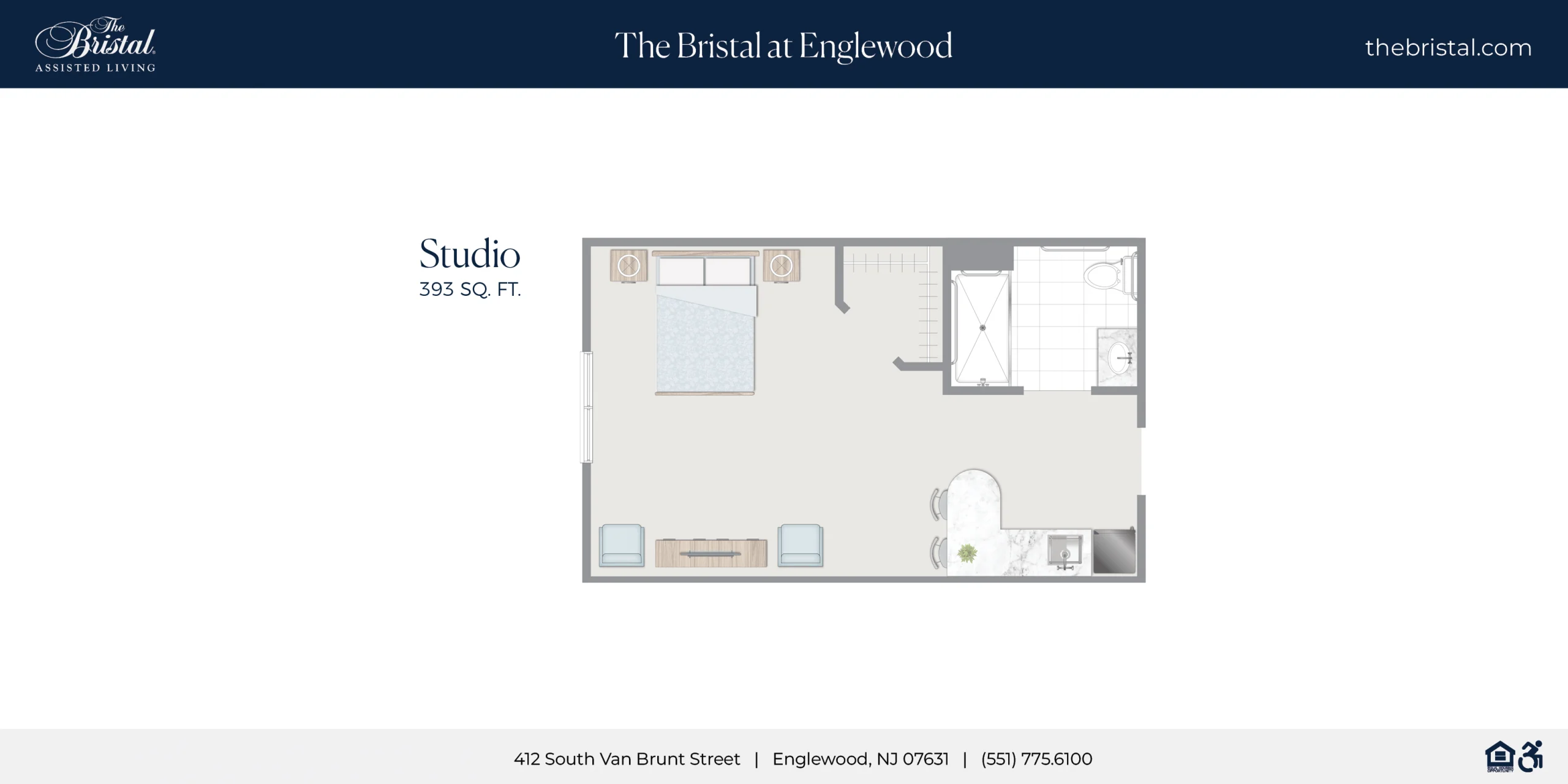 Studio Apartment Floor Plan at The Bristal at Englewood