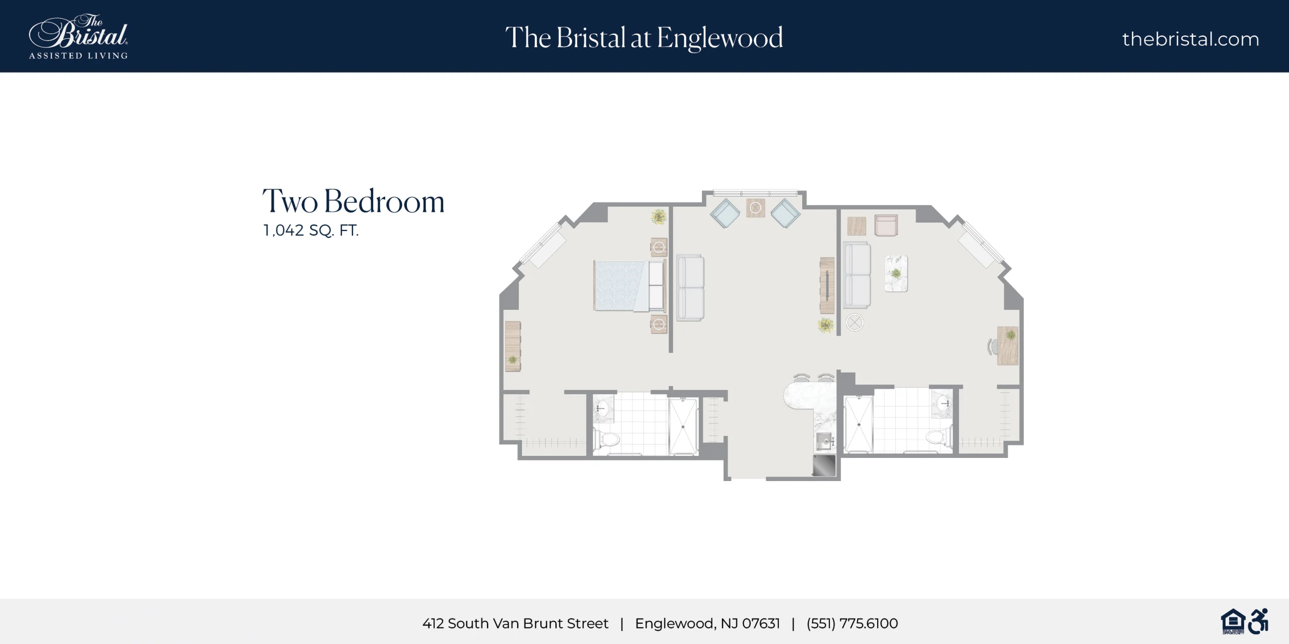 Two Bedroom Apartment Floor Plan at The Bristal at Englewood
