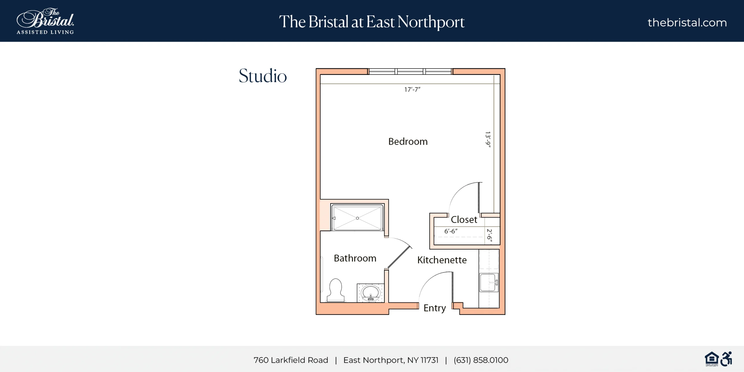 Studio Apartment Floor Plan at The Bristal at East Northport