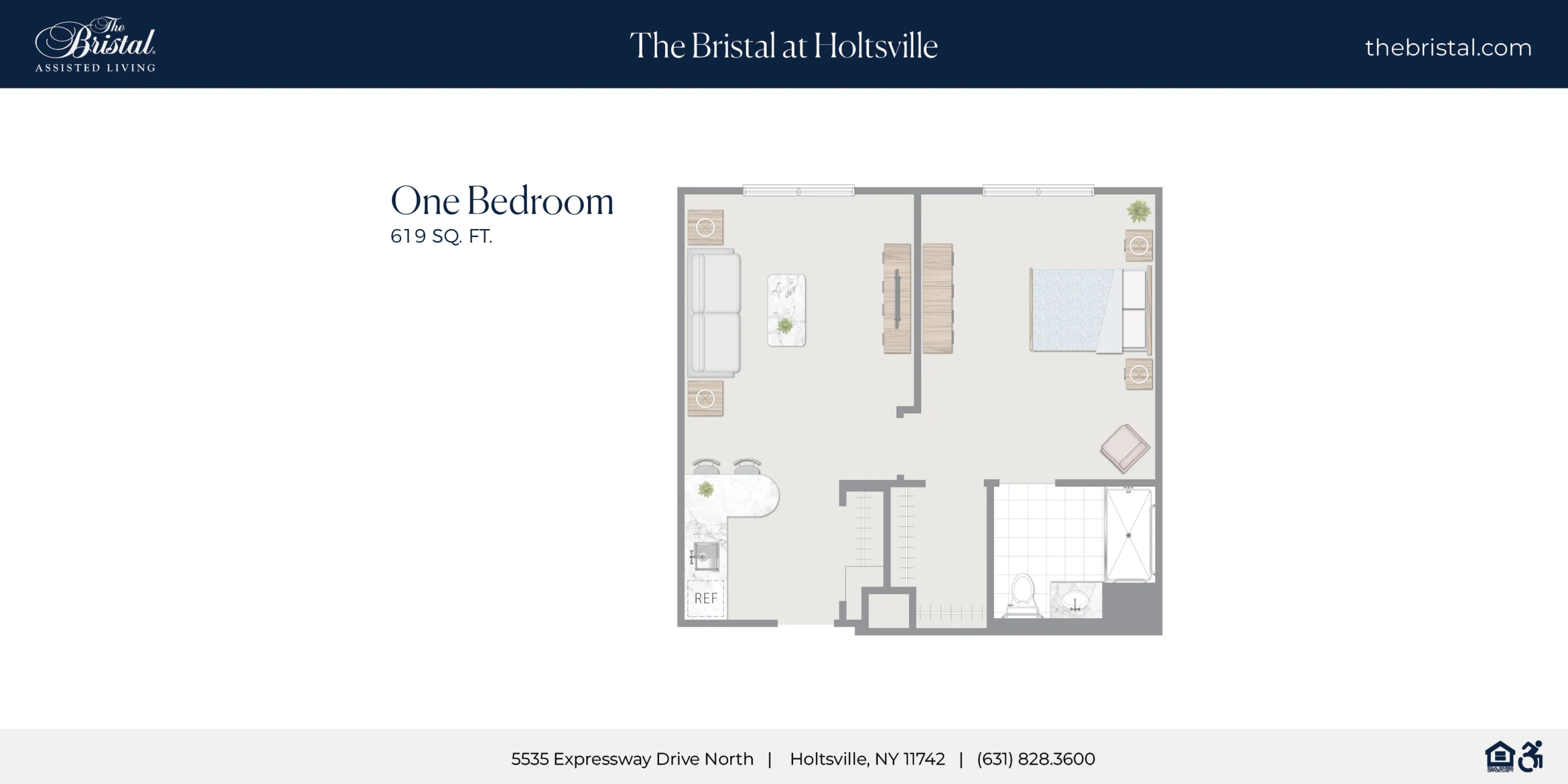 One Bedroom Apartment Floor Plan at The Bristal at Holtsville