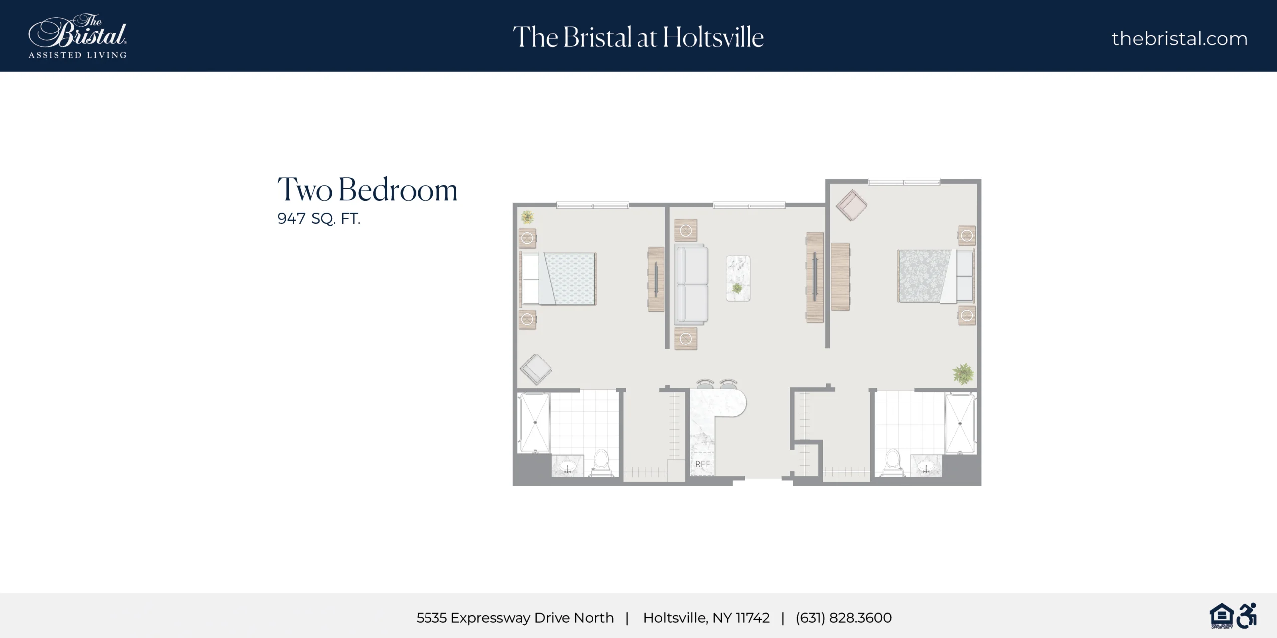Two Bedroom Apartment Floor Plan at The Bristal at Holtsville