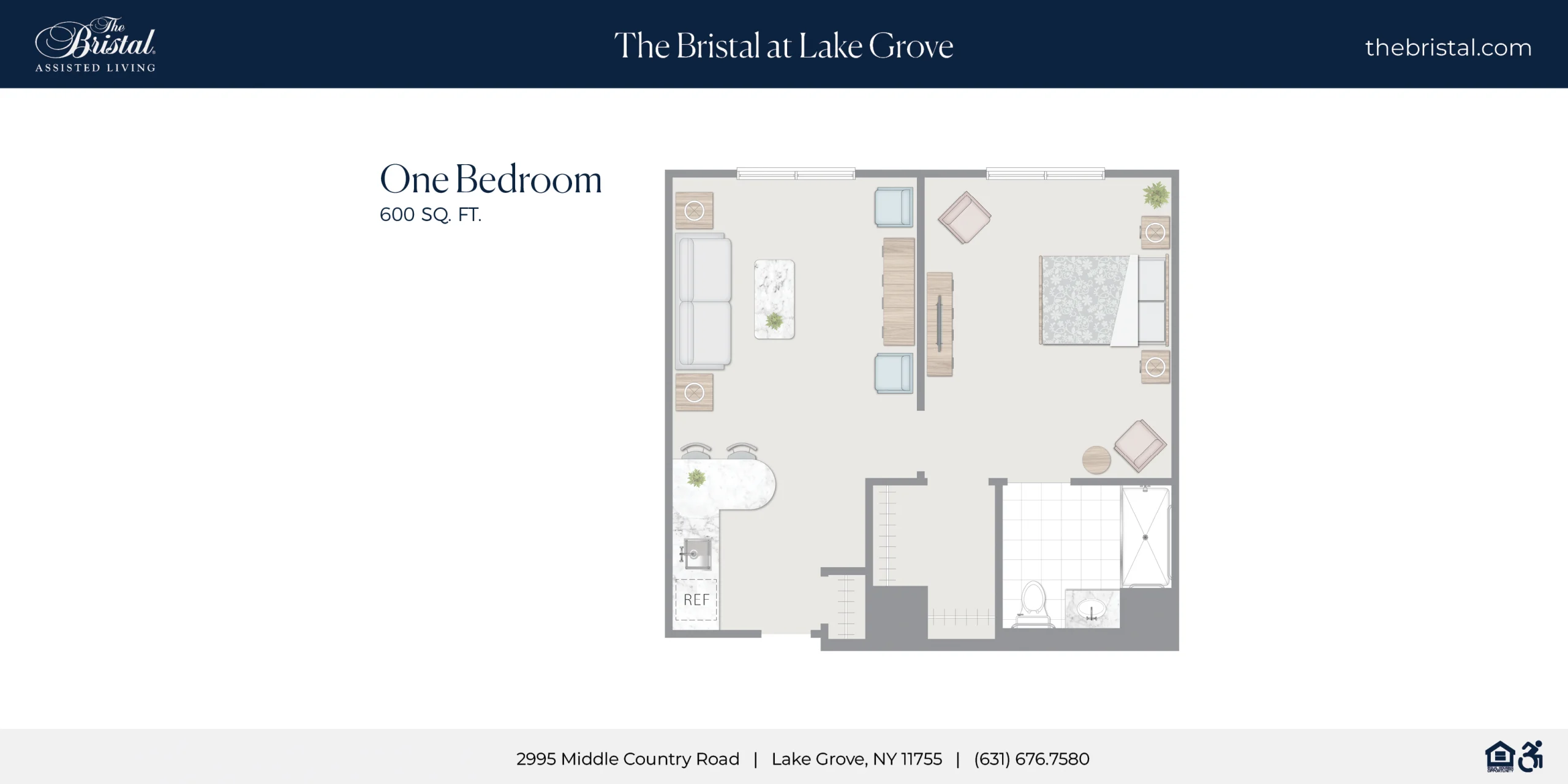 One Bedroom Apartment Floor Plan at The Bristal at Lake Grove