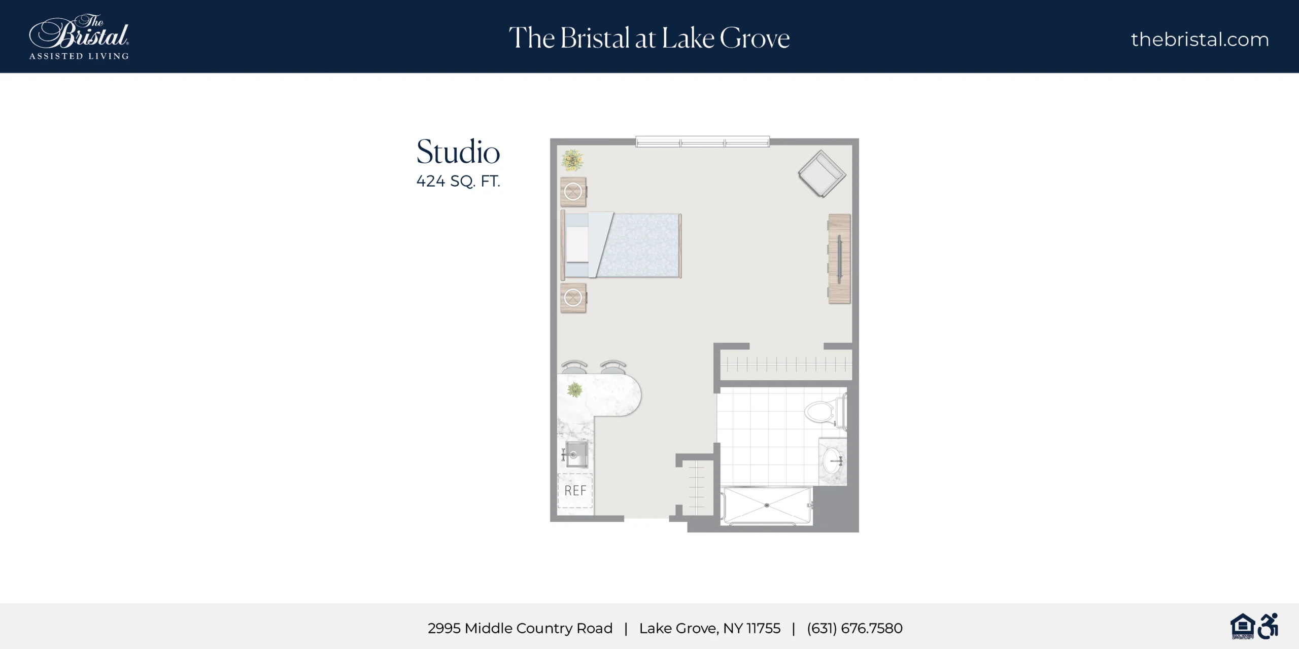 Studio Apartment Floor Plan at The Bristal at Lake Grove