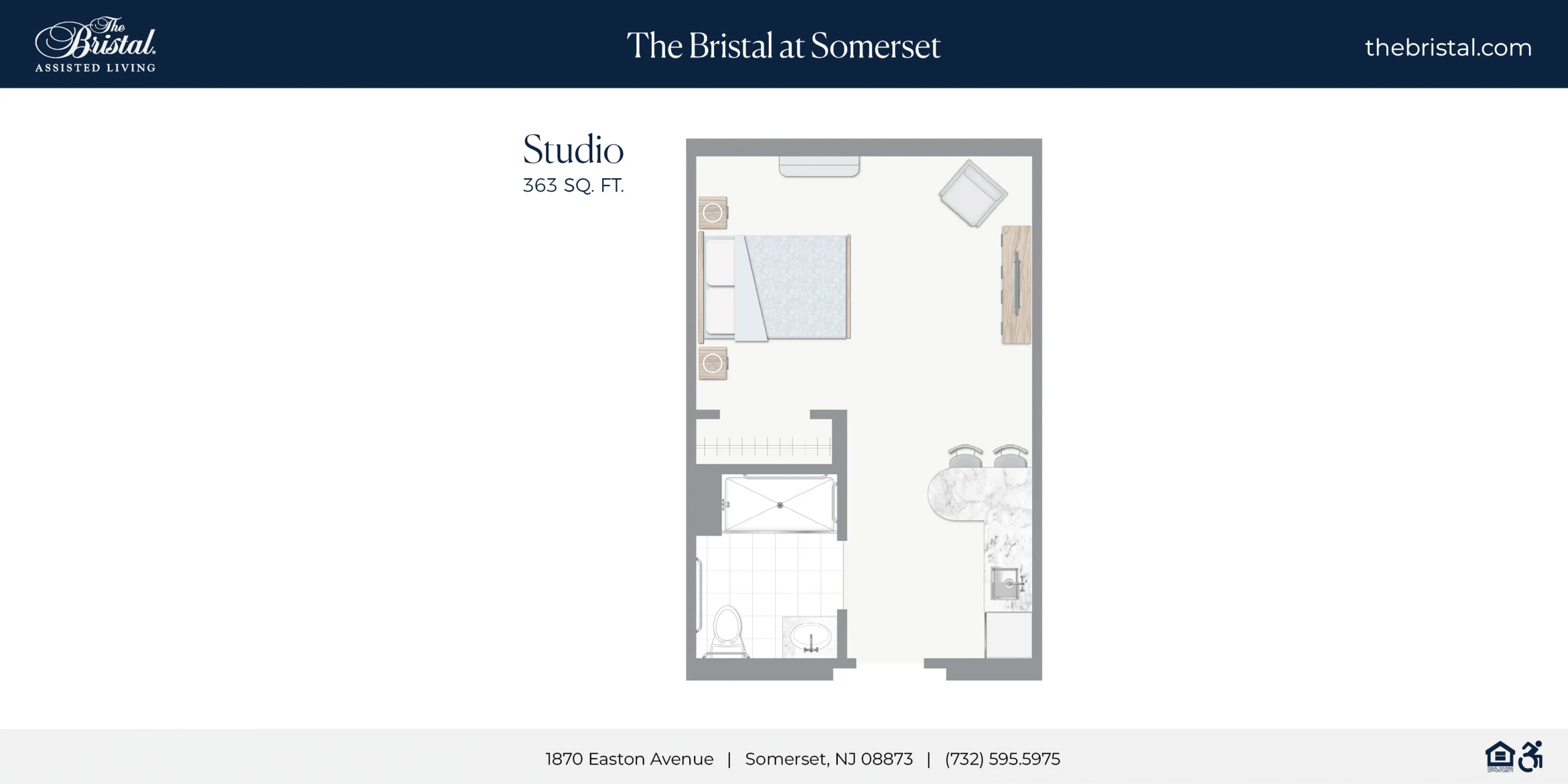 Studio Apartment Floor Plan at The Bristal at Somerset