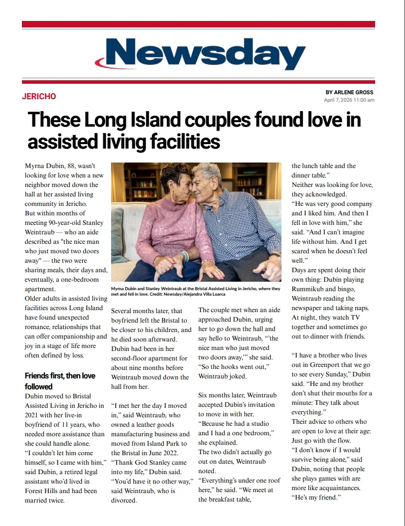 Myrna and Stan, couple from The Bristal at Jericho, whose love story was featured in Newsday